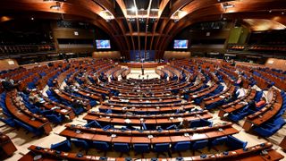 Marija Pejcinovic Buric, the Council of Europe Secretary General, speaks at the Council of Europe