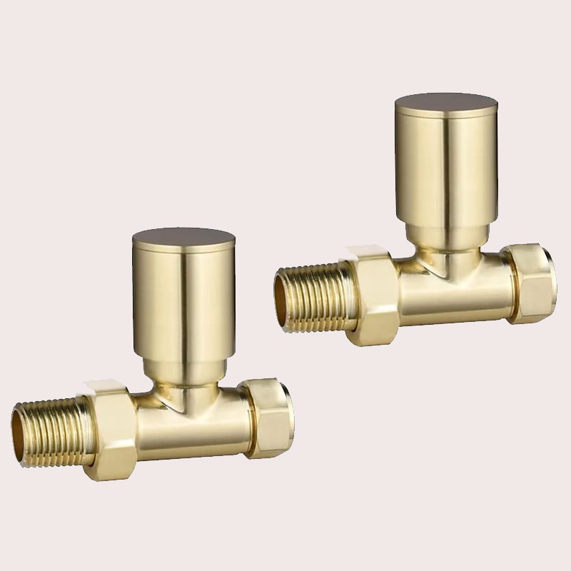 Straight Brushed Brass Radiator Valves 