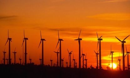A California wind farm at sunset