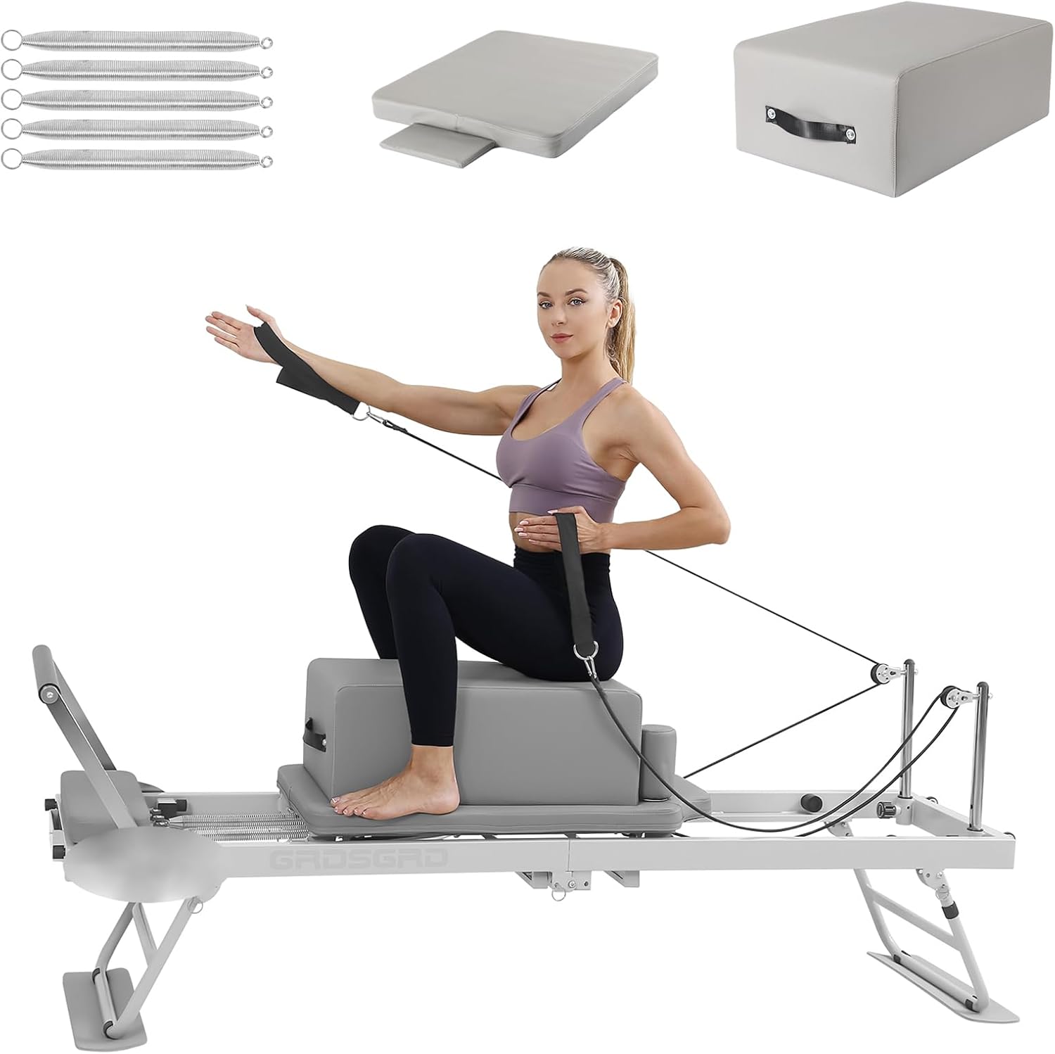 Grdsgrd Foldable Reformer Pilates Machine Compact Pilates Reformer Machine Equipment for Home Gym, Grey