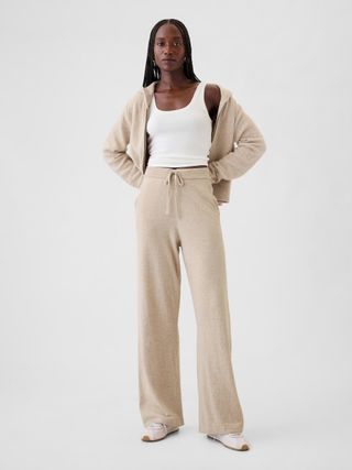 Beige Cashsoft Relaxed Knitted Trousers