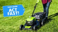 Greenworks 40V 20-inch Electric Lawn Mower being used to cut lawn.