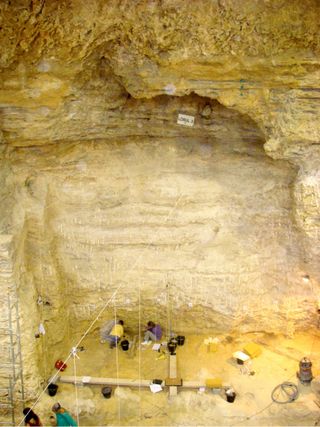 A site in Abric Romani, Spain, where Neanderthal remains were found.