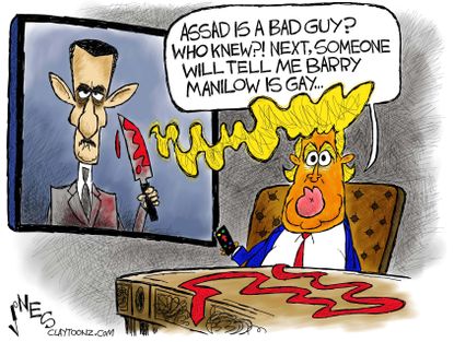 Political Cartoon U.S. Assad Syria chemical weapons Barry Manilow Trump