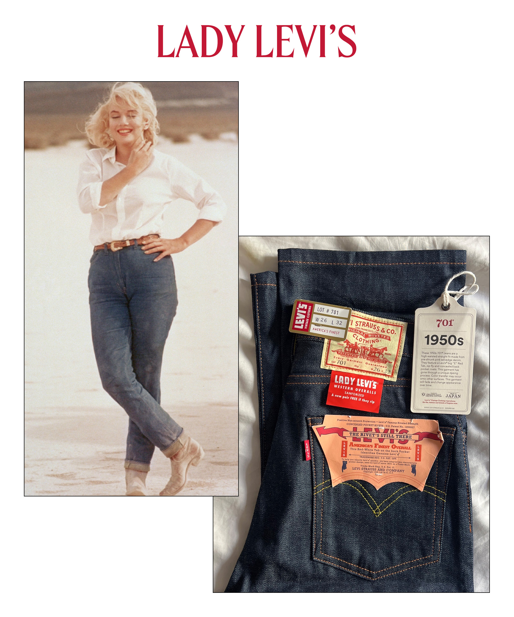 A slide with the heading, &amp;quot;Lady Levi's,&amp;quot; featuring a photo of Marilyn Monroe wearing her Levi's 701 jeans.