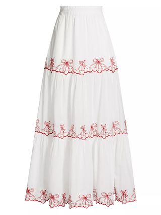 LoveShackFancy, Jemila Cherry-Embroidered Maxi Skirt