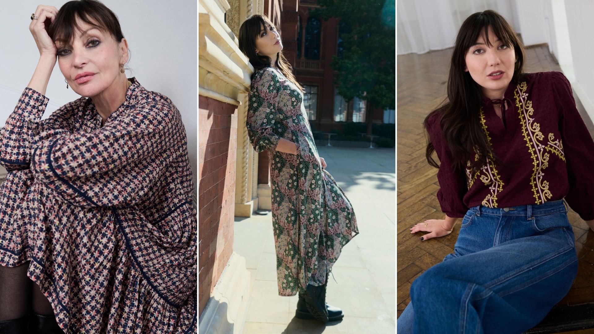 Three images of models wearing FatFace V&amp;A collection 