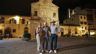 The Amazing Race's Elise Doganieri, Bertram Van Munster and Phil Keoghan pose together on location for the CBS reality series. 