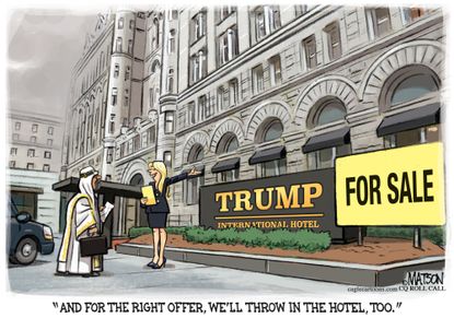 Political Cartoon U.S. Trump Hotel For Sale