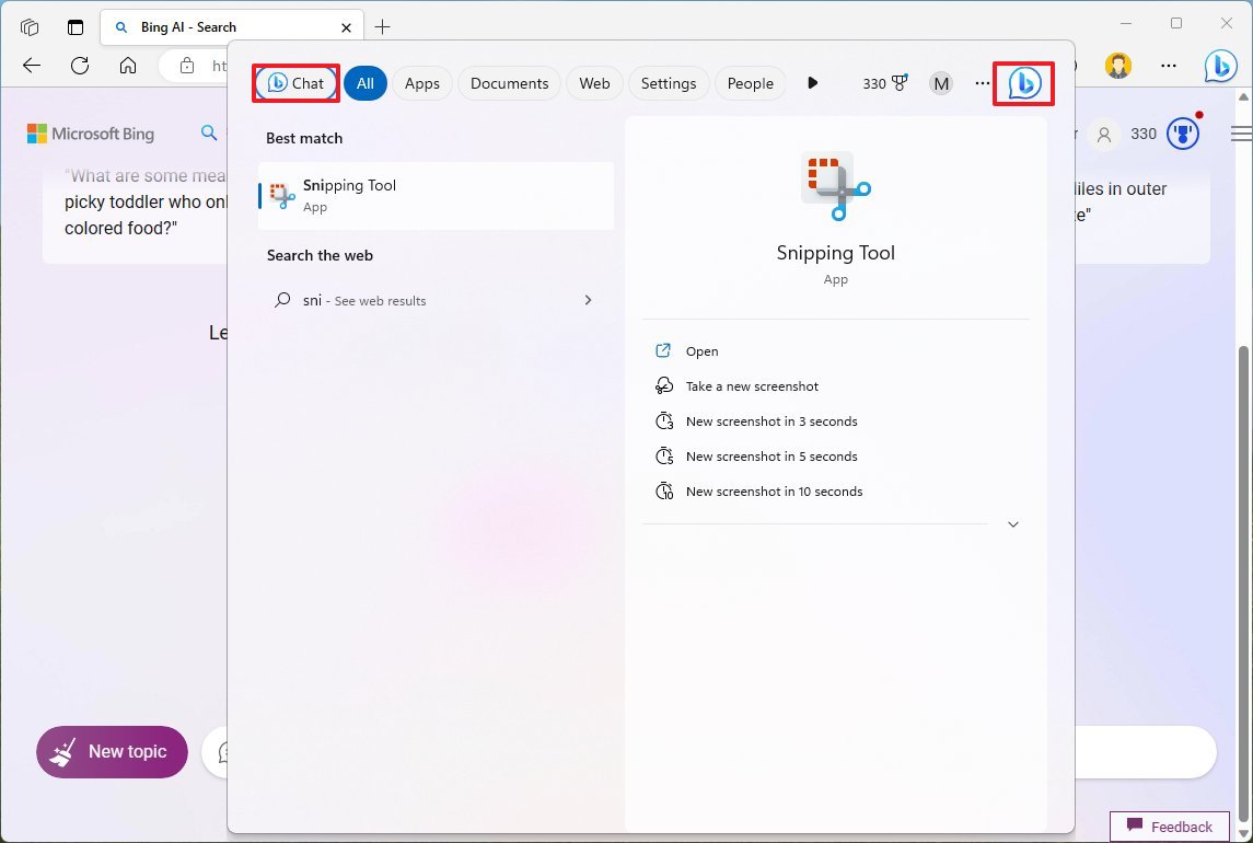 Bing Chat en Windows 11 Buscar