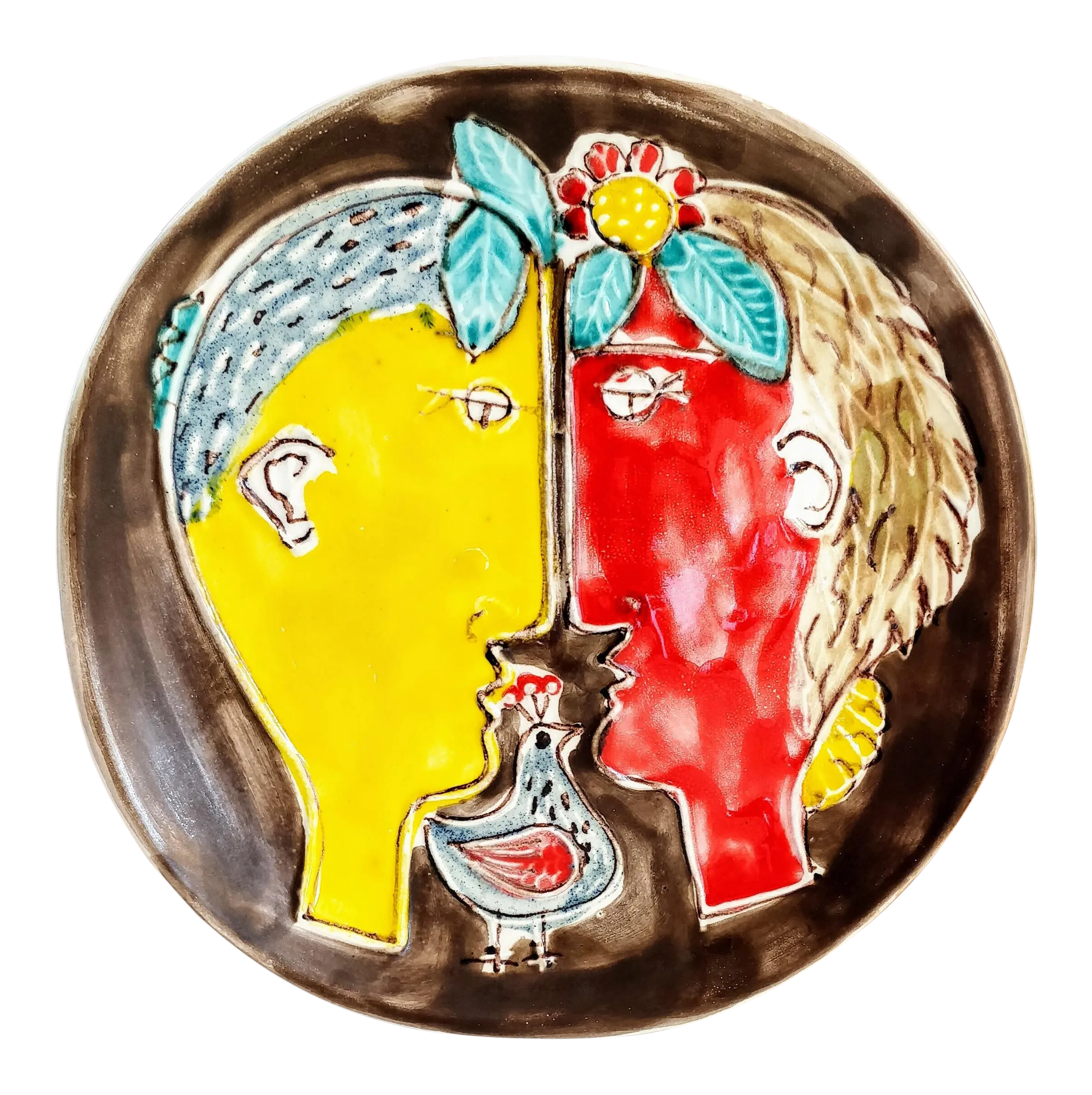 Abstract Italian Majolica Double Face Greek God Goddess Plate Bitossi Style