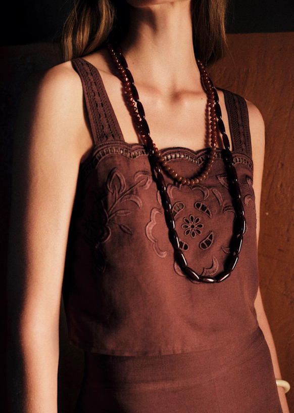 Marga Blouse - Embroidered Chocolate - Organic Cotton - S&amp;eacute;zane