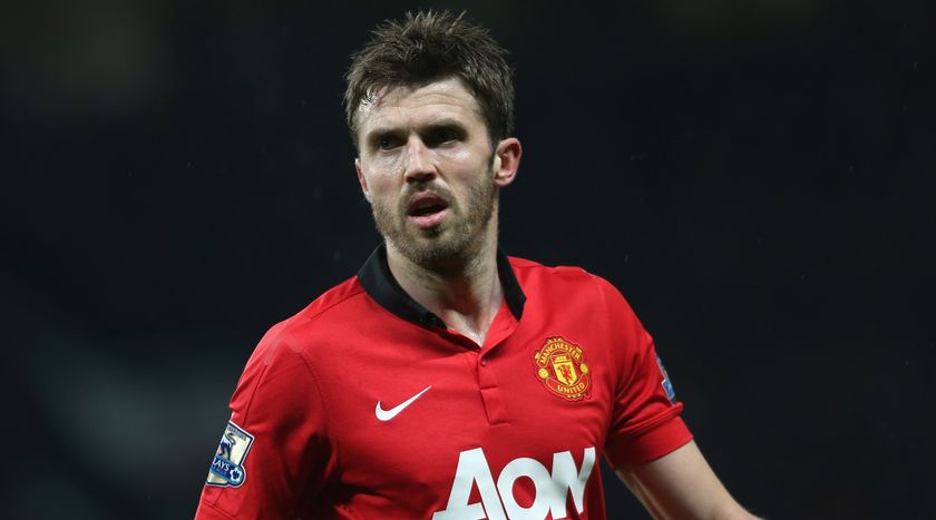 MANCHESTER, ENGLAND - MARCH 25: Michael Carrick of Manchester United in action during the Barclays Premier League match between Manchester United and Manchester City at Old Trafford on March 25, 2014 in Manchester, England. (Photo by John Peters/Manchester United via Getty Images)