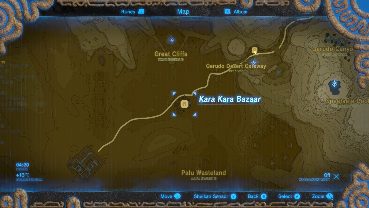 Increased map location for the Kara Kara Bazaar Breath of the Wild Captured Memories collection