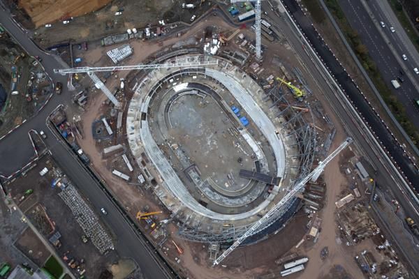 A birds-eye-view of the London Olympic velodrome in late 2009