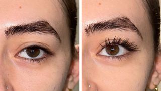 Before and after images of Sephora Size Up Mascara