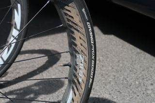 A Zipp bike rim with continental tyres