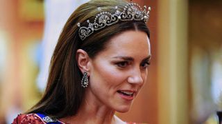 Kate Middleton wears the Lotus Flower tiara at the Diplomatic Corps reception at Buckingham Palace in London on December 6, 2022.