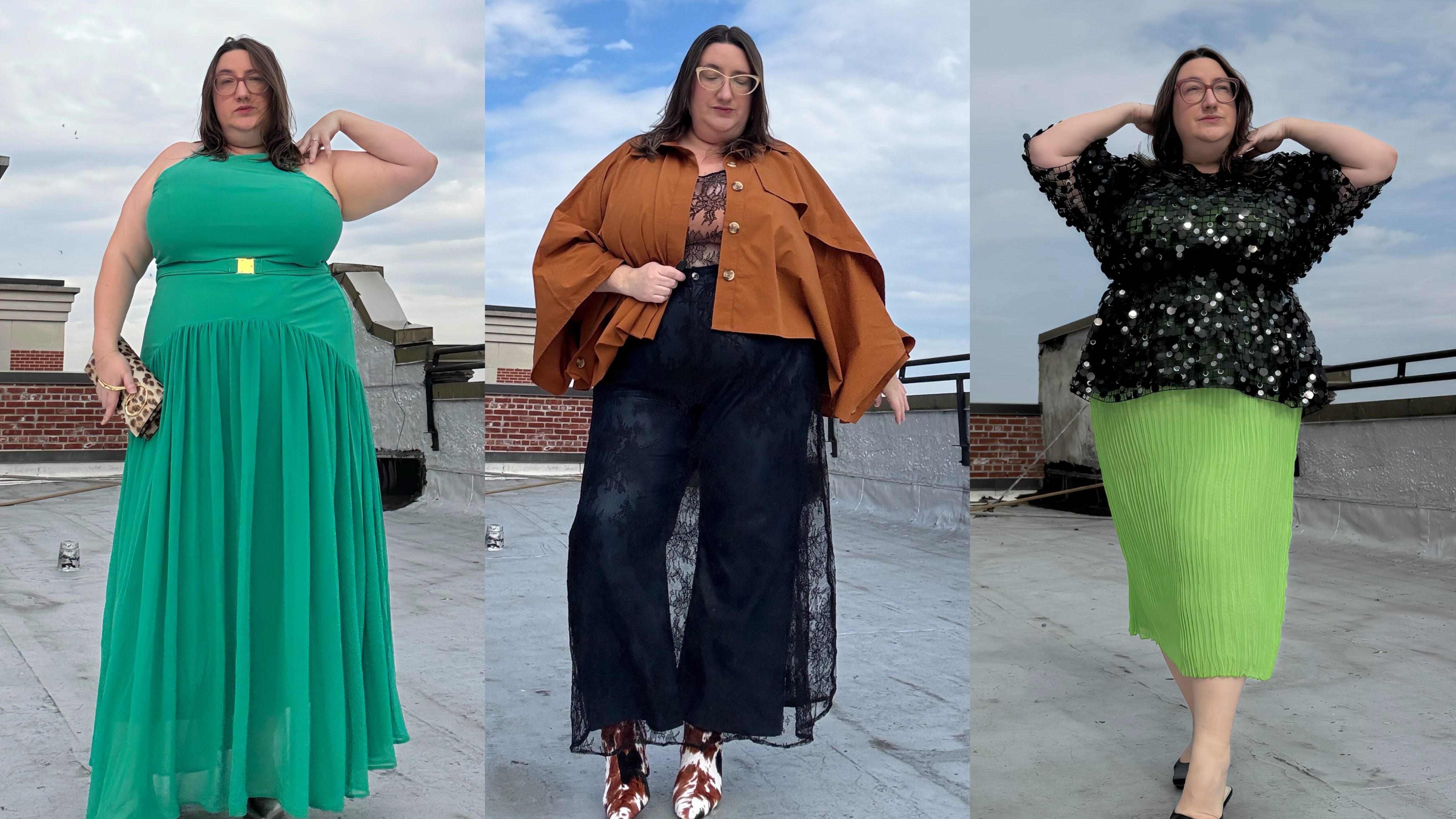  A collage of street-style outfit photos featuring Sarah Chiwaya posing outdoors in New York City.