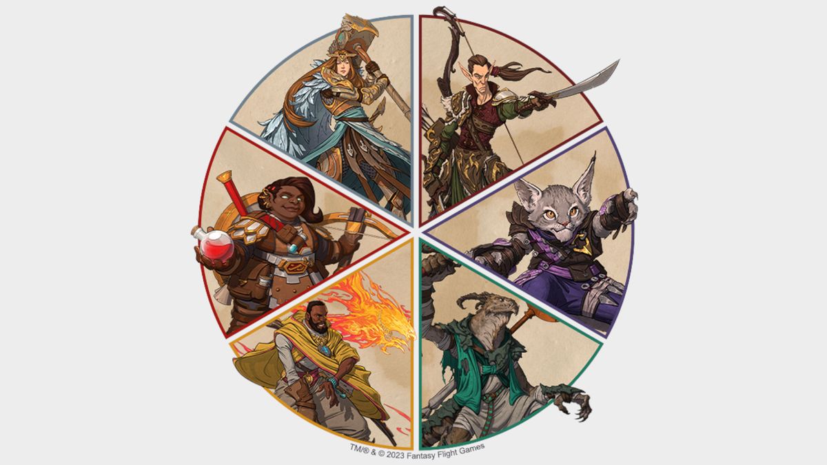The components, miniatures, cards, and artwork from Descent Act II: The Betrayer's War on a plain background