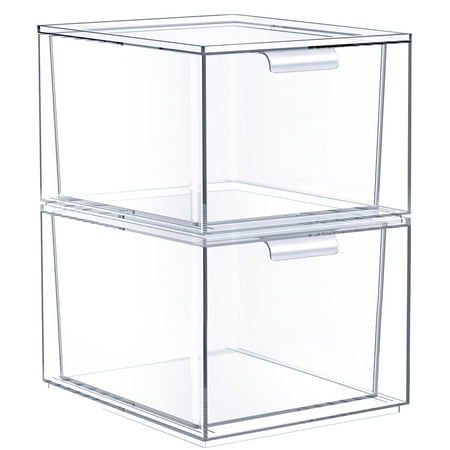 Sorbus Stackable Acrylic Drawers - Clear Make Up Organizers for Vanity - 2 Plastic Storage Bins for Room Decor, Bathroom Organization and Storage, Office Supplies, Makeup Drawer Organizer, Undersink