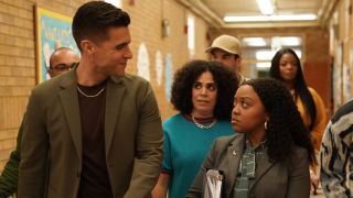 Josh Segarra and Quinta Brunson as Manny and Janine on Abbott Elementary.