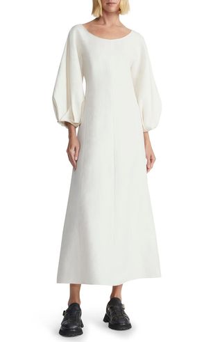 Lantern Sleeve Silk & Linen Dress