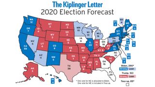 US map detailing Kiplinger's electoral vote forecast