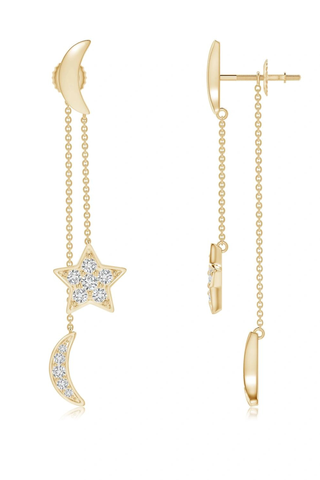 gold star and moon dangle earrings