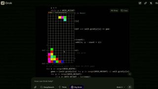 A screen showing Grok 3's ability to create a version of Tetris.