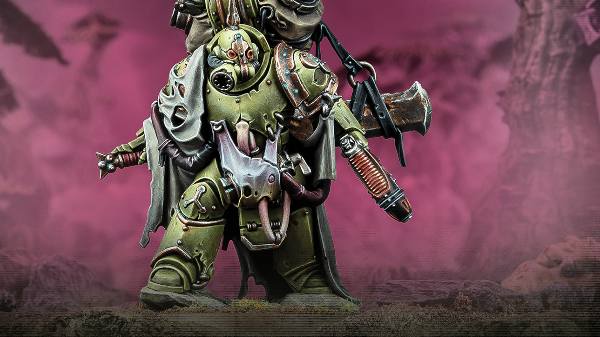 Modelo Warhammer 40K Plague Marine en el campo de batalla