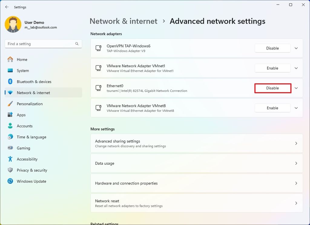 windows 11 network adapter settings shortcut