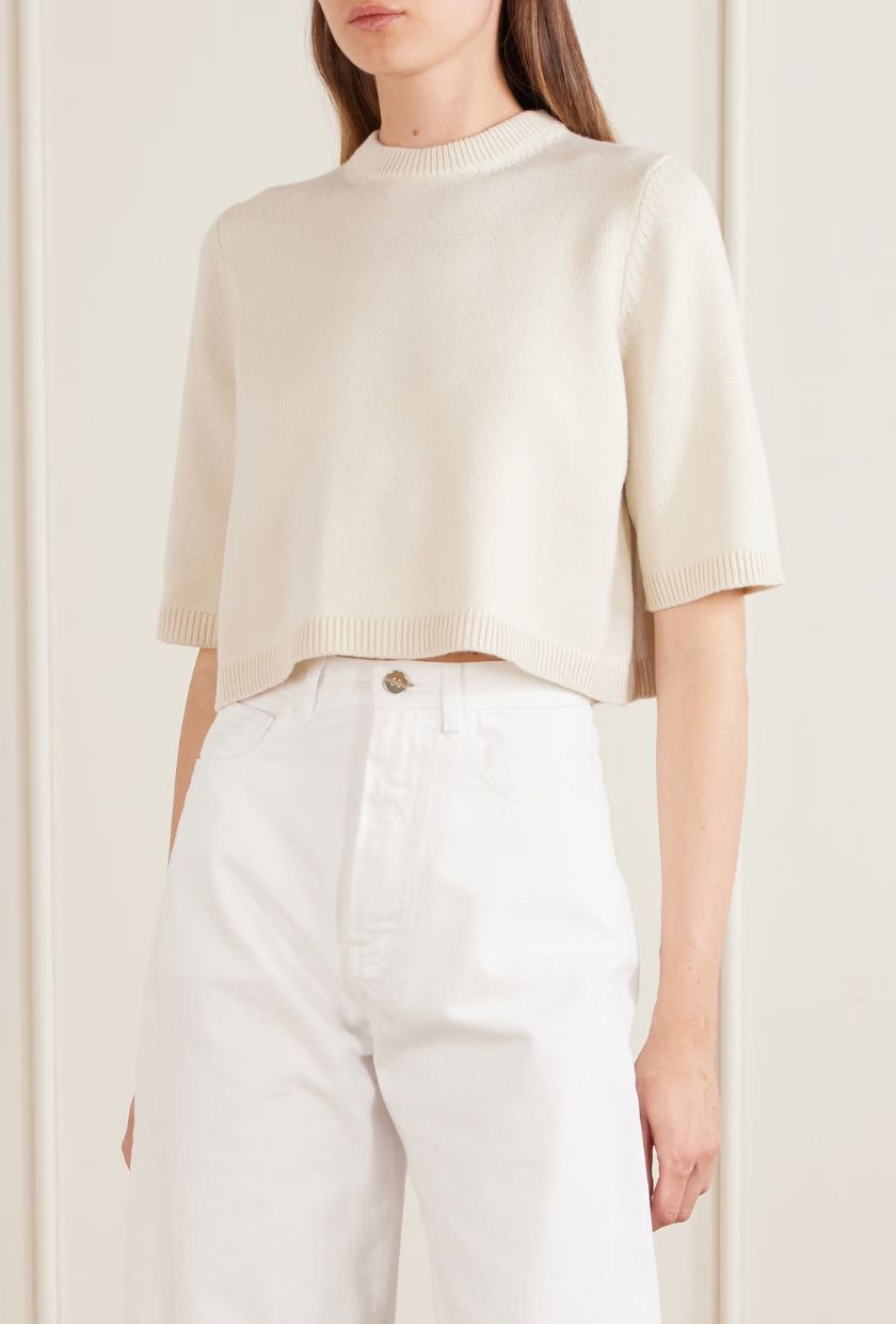 Ala&iuml;a, Cropped cashmere-blend sweater