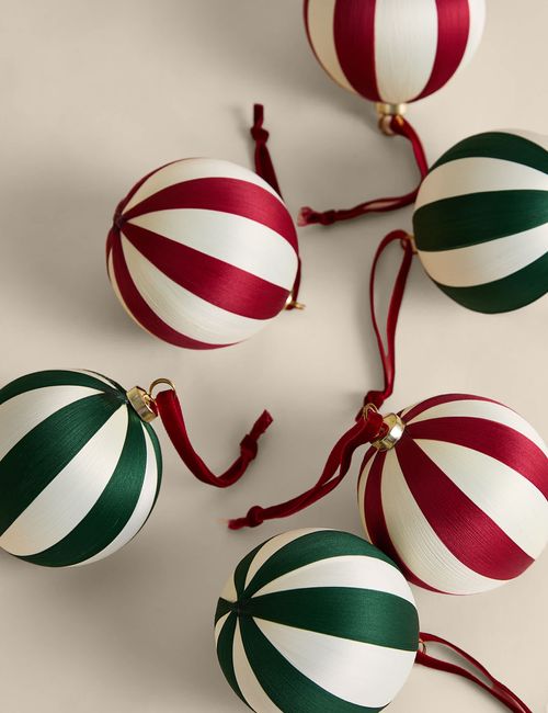 6 Pack Satin Stripe Baubles