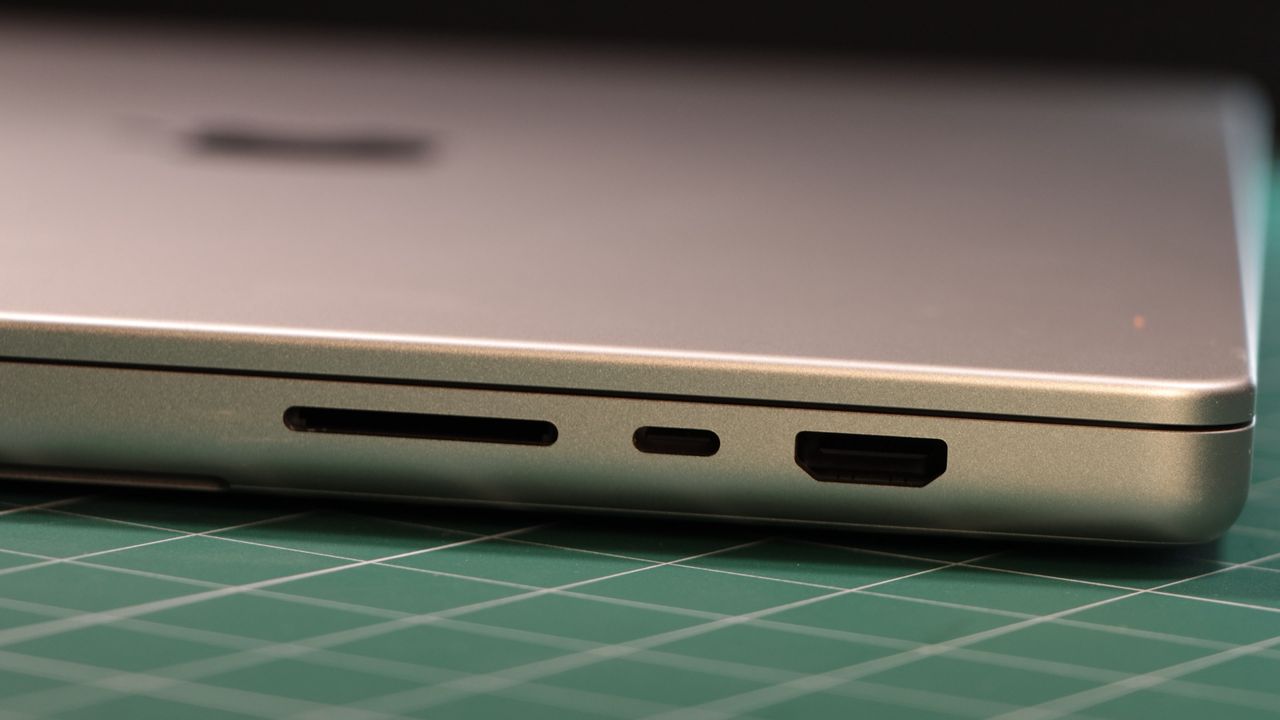 Close up of ports on a MacBook Pro 16-inch (2023)