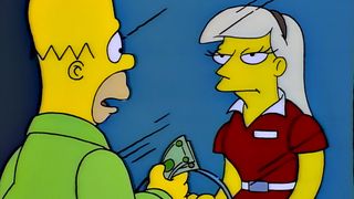Homer paying for tickets to Itchy and Scratchy Land in The Simpsons Season 6