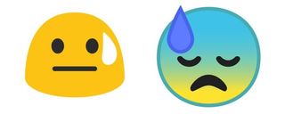 On the left is the old style of the "face with cold sweat" emoji; on the right is as it appears in the Android O beta.