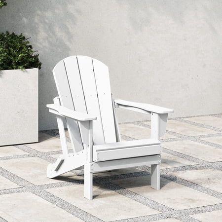Westintrends Malibu Outdoor Folding Hdpe Adirondack Deck Chair - Patio & Outdoor Lounge, Weather‑resistant, White