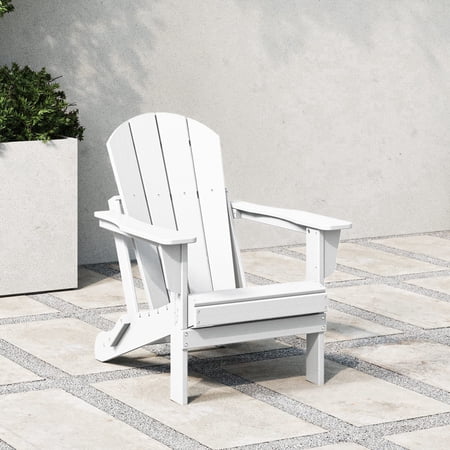 Westintrends Malibu Outdoor Folding Hdpe Adirondack Deck Chair - Patio & Outdoor Lounge, Weather‑resistant, White