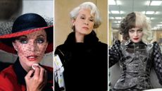 L-R: Joan Collins in Dynasty, Meryl Streep in Devil Wears Prada, Emma Stone in Cruella 