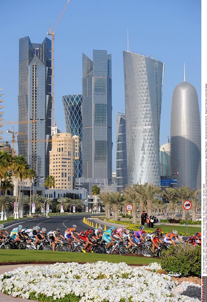 Huge skyscrapes emerge from the desert like a mirage in Doha