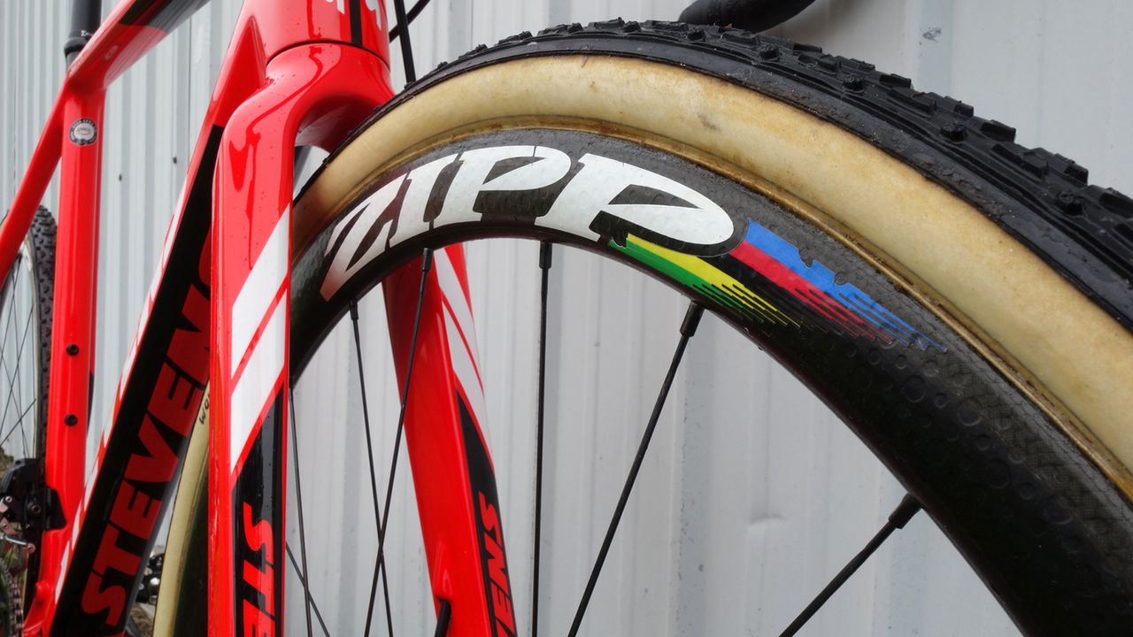 World champion rainbow stripes adorn van Aert's wheels