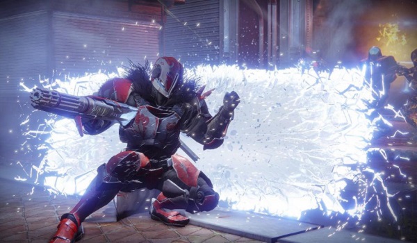 A Titan raises a shield in Destiny 2