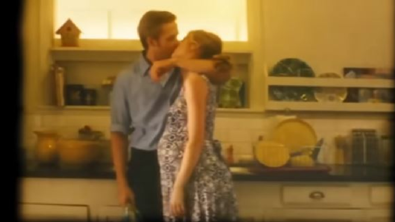 Emma Stone and Ryan Gosling in their home movie during the dream sequence in La La Land.