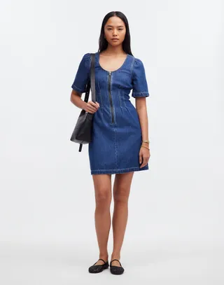 Denim Darted Mini Dress in Pixie Wash