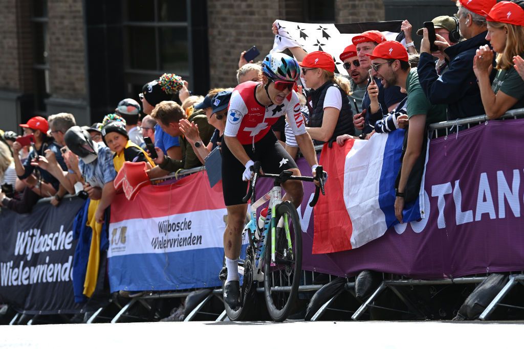 Elise Chabbey of Switzerland was in a long solo breakaway