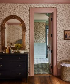 bedroom with pink trim