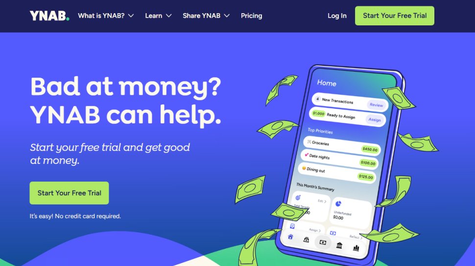 Website screenshot of You Need a Budget (March, 2026)