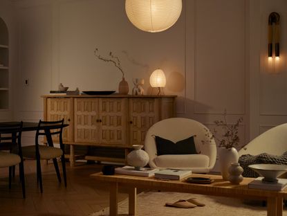 a living room with human centric lighting system