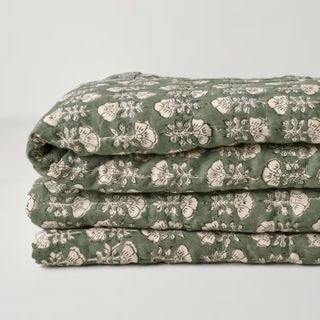 Flora Block Print Quilt - Dusty Green